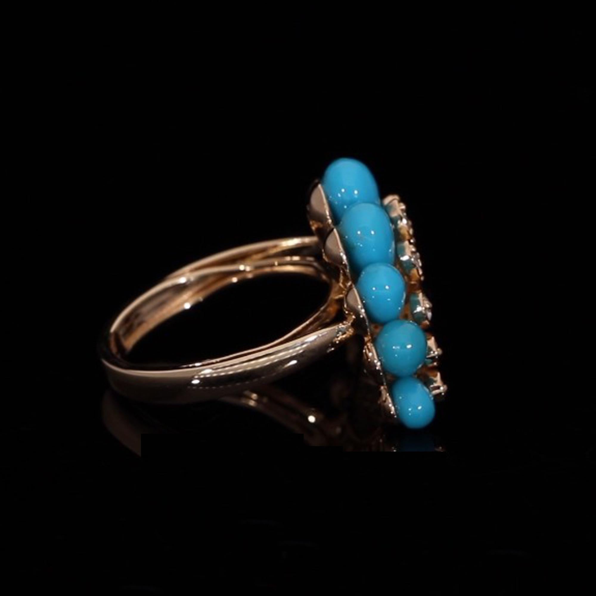 Modern Arizona Turquoise Gemstone Chevron Ring Diamond 18 Karat Yellow Gold Jewelry For Sale