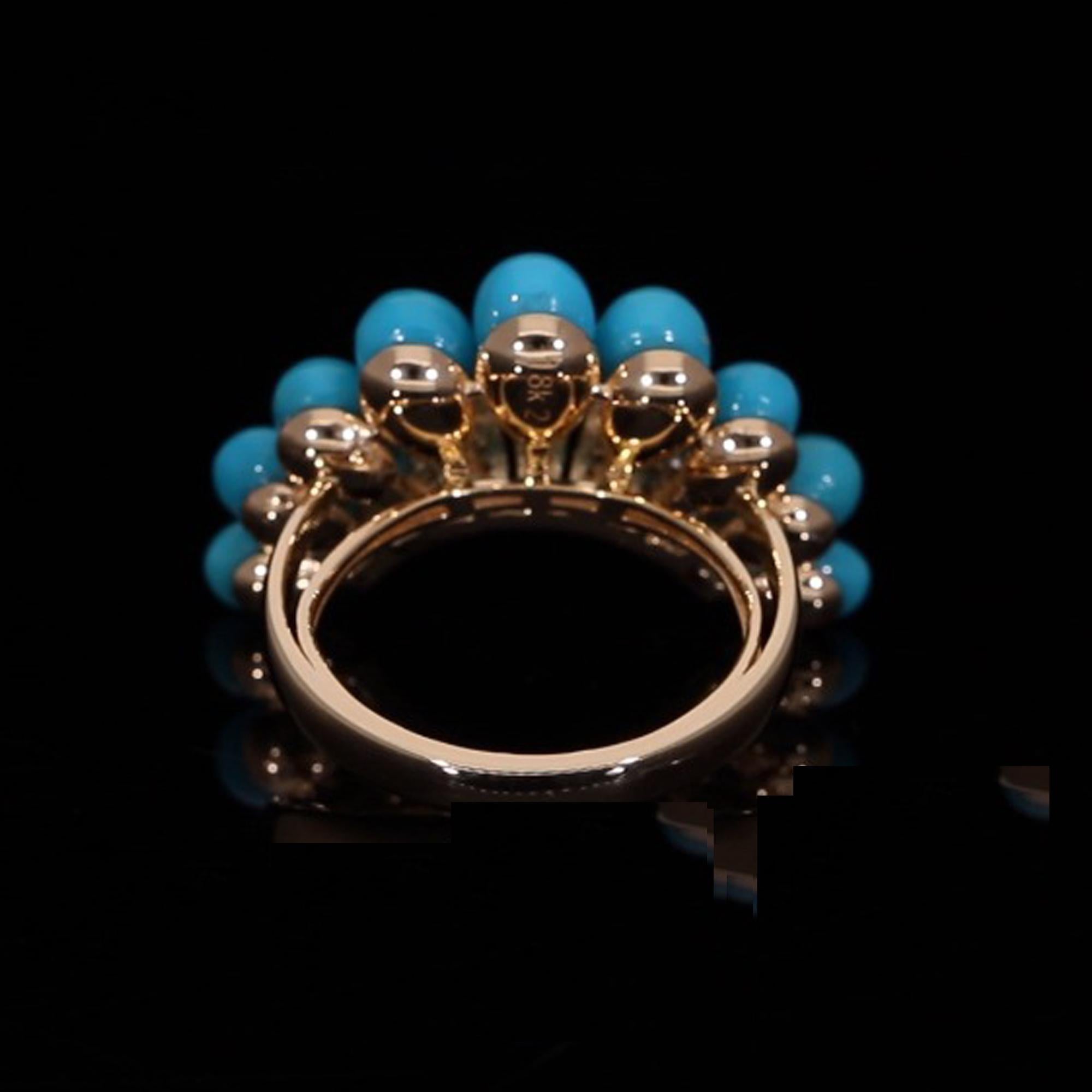 Pear Cut Arizona Turquoise Gemstone Chevron Ring Diamond 18 Karat Yellow Gold Jewelry For Sale