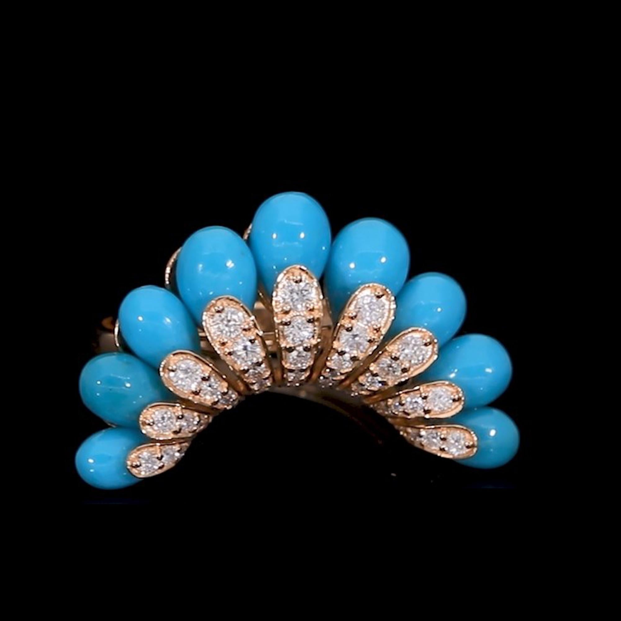 Arizona Turquoise Gemstone Chevron Ring Diamond 18 Karat Yellow Gold Jewelry For Sale 1