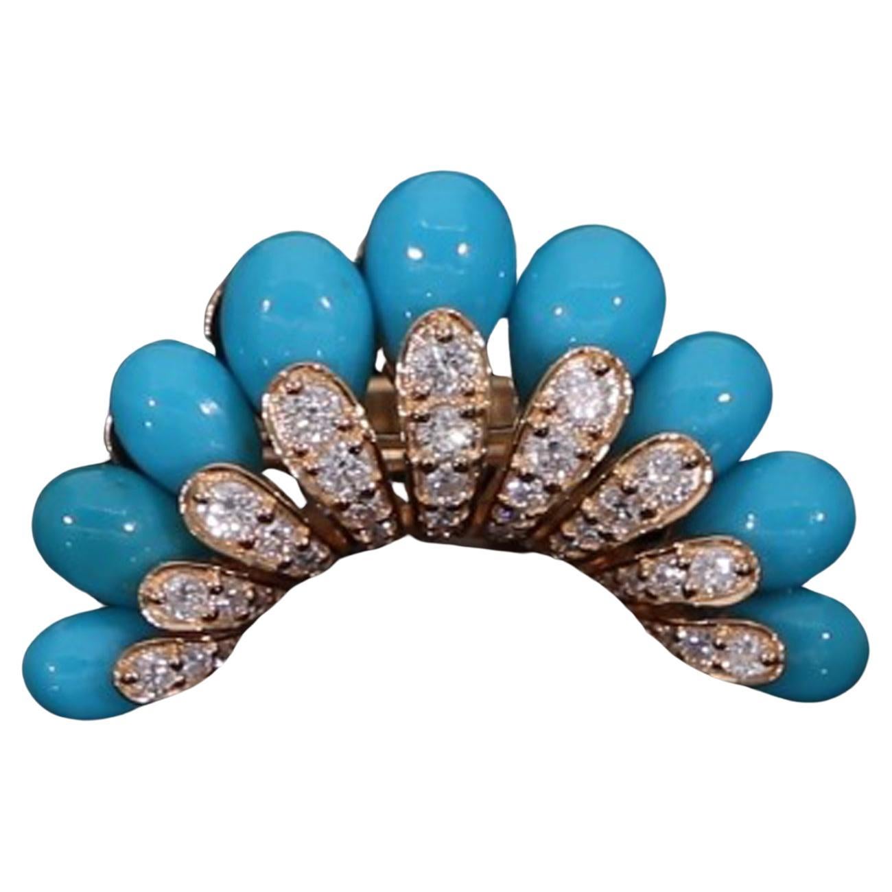 Arizona Turquoise Gemstone Chevron Ring Diamond 18 Karat Yellow Gold Jewelry For Sale