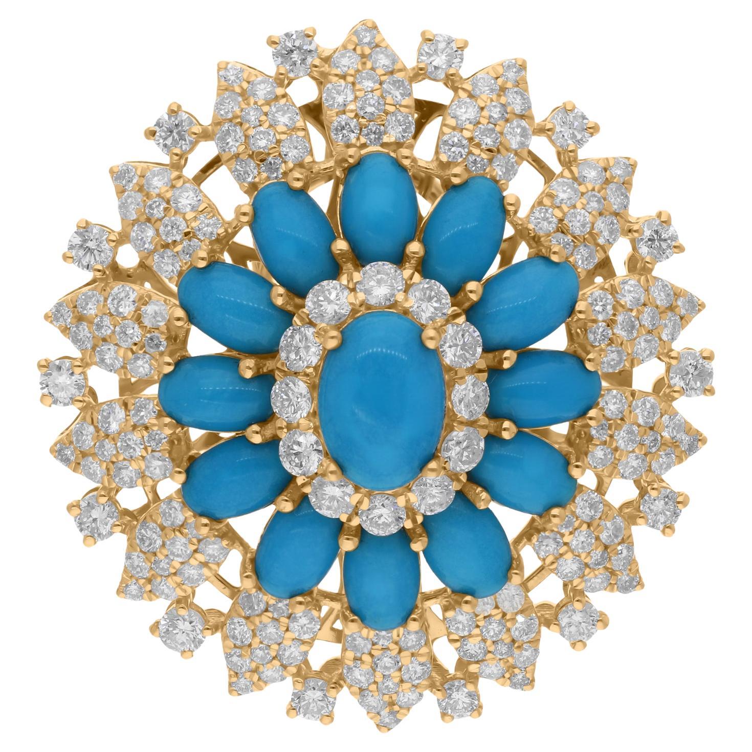 Anillo de cóctel con gema turquesa de Arizona SI/H Diamante Joyas de oro amarillo de 14k
