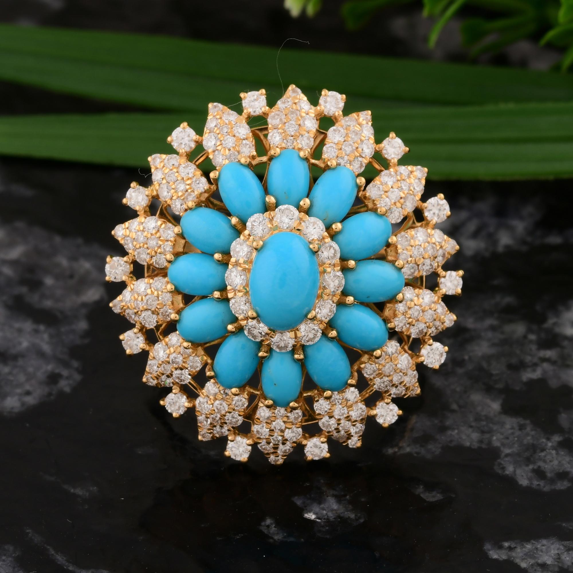 Arizona Türkis Edelstein Cocktail Ring SI/H Diamant 18k Gelbgold Schmuck (Ovalschliff) im Angebot