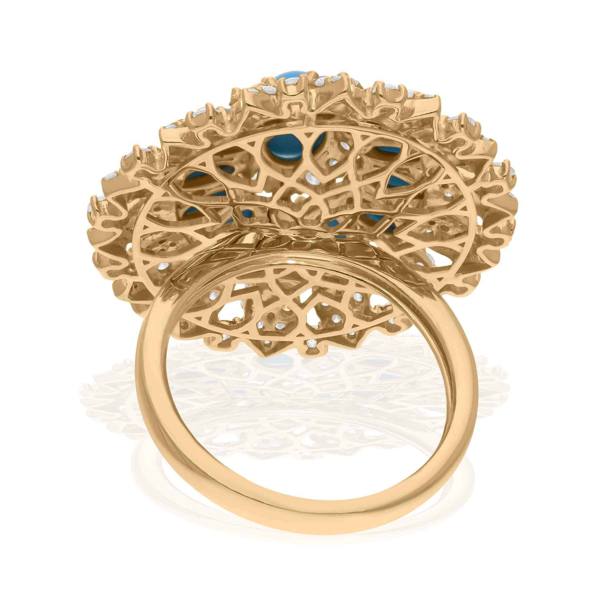 Arizona Türkis Edelstein Cocktail Ring SI/H Diamant 18k Gelbgold Schmuck im Zustand „Neu“ im Angebot in Diera, Dubai