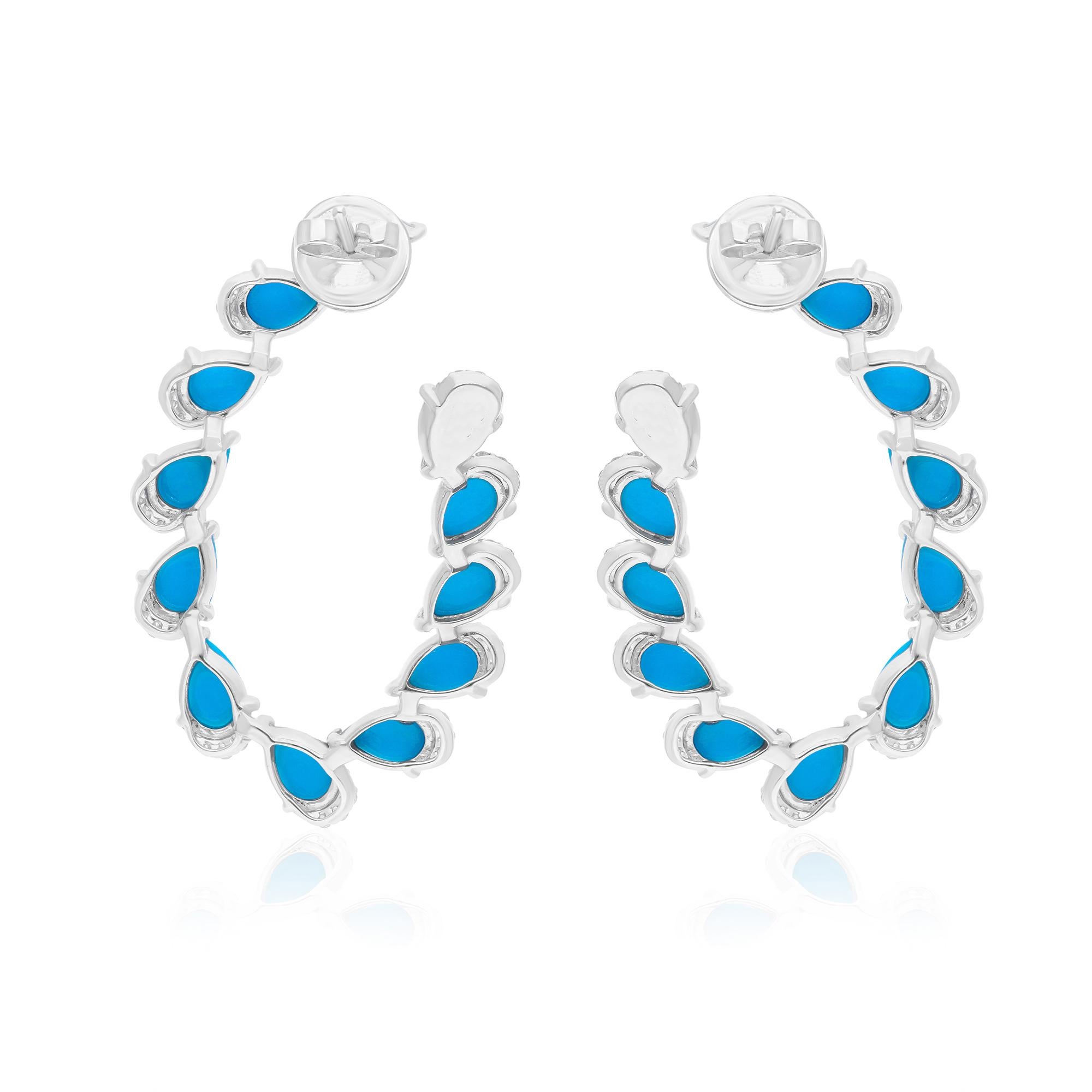 Women's Arizona Turquoise Gemstone Earrings Diamond 14 Karat White Gold Handmade Jewelry For Sale