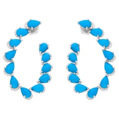 Boucles d'oreilles Arizona en or blanc 18 carats avec turquoises et diamants, fabrication artisanale