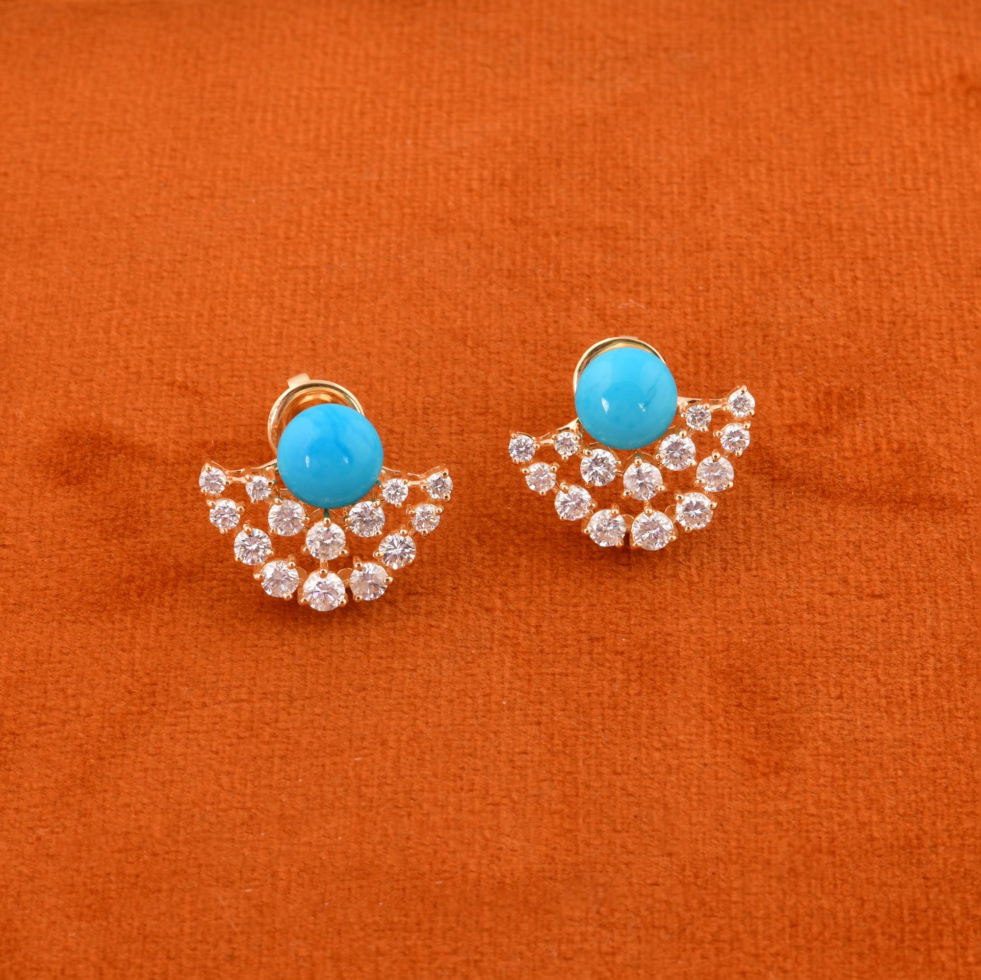 Cast from 18-karat gold, these exquisite earrings are handset with 3.38 carats turquoise gemstone and 1.55 carats of sparkling diamonds.

FOLLOW SPECTRUM JEWELS storefront to view the latest collection & exclusive pieces. Spectrum Jewels is proudly