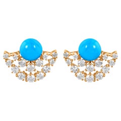Boucles d'oreilles Arizona en or jaune 18 carats avec turquoises et diamants