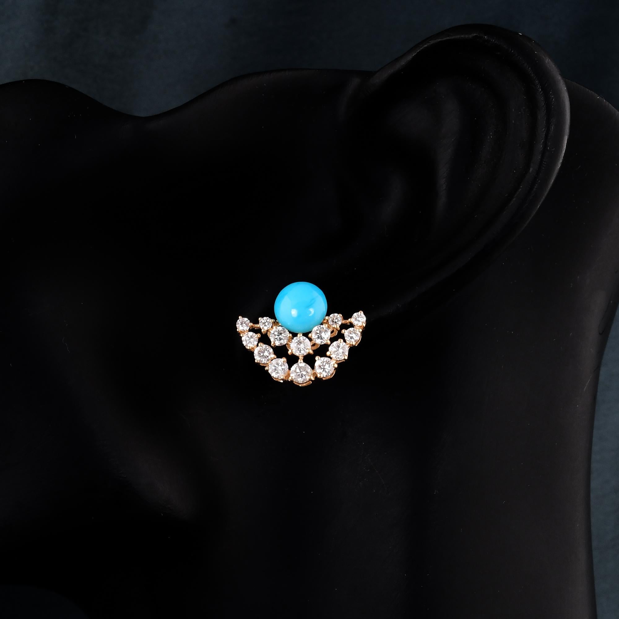Modern Arizona Turquoise Gemstone Earrings Diamond 18 Karat Yellow Gold Fine Jewelry For Sale