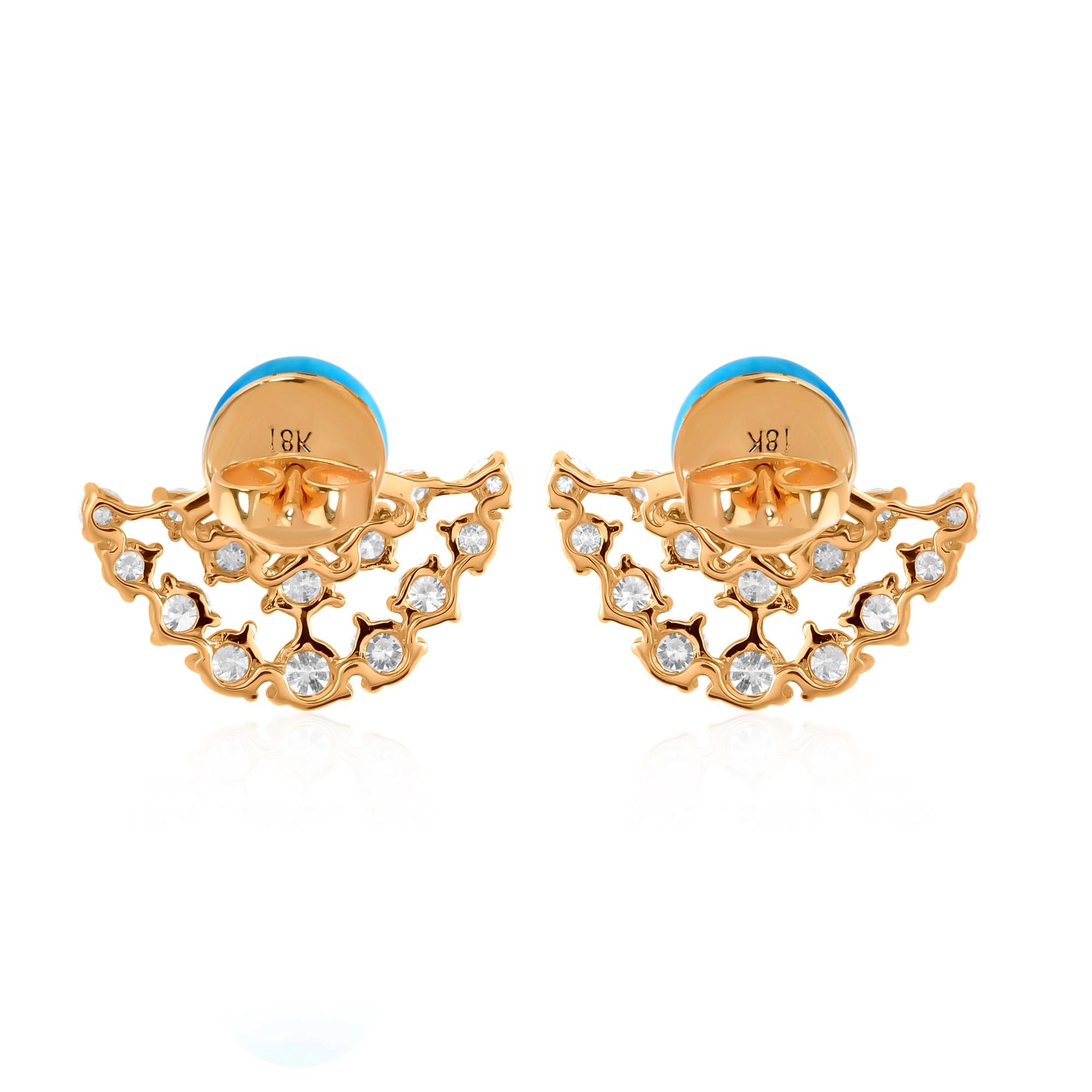 Women's Arizona Turquoise Gemstone Earrings Diamond 18 Karat Yellow Gold Fine Jewelry For Sale