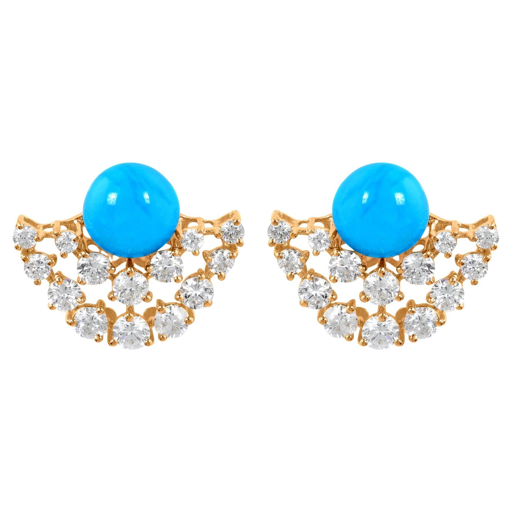 Arizona Turquesa Piedra Preciosa Pendientes Diamante 18 Kilates Oro Amarillo Joyería Fina