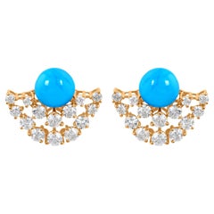 Boucles d'oreilles Arizona en or jaune 18 carats avec turquoises et diamants