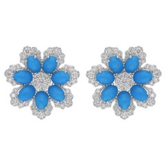 4.93 Carat Turquoise Gemstone Earrings 1.60 Carat Diamond 14 Karat White Gold