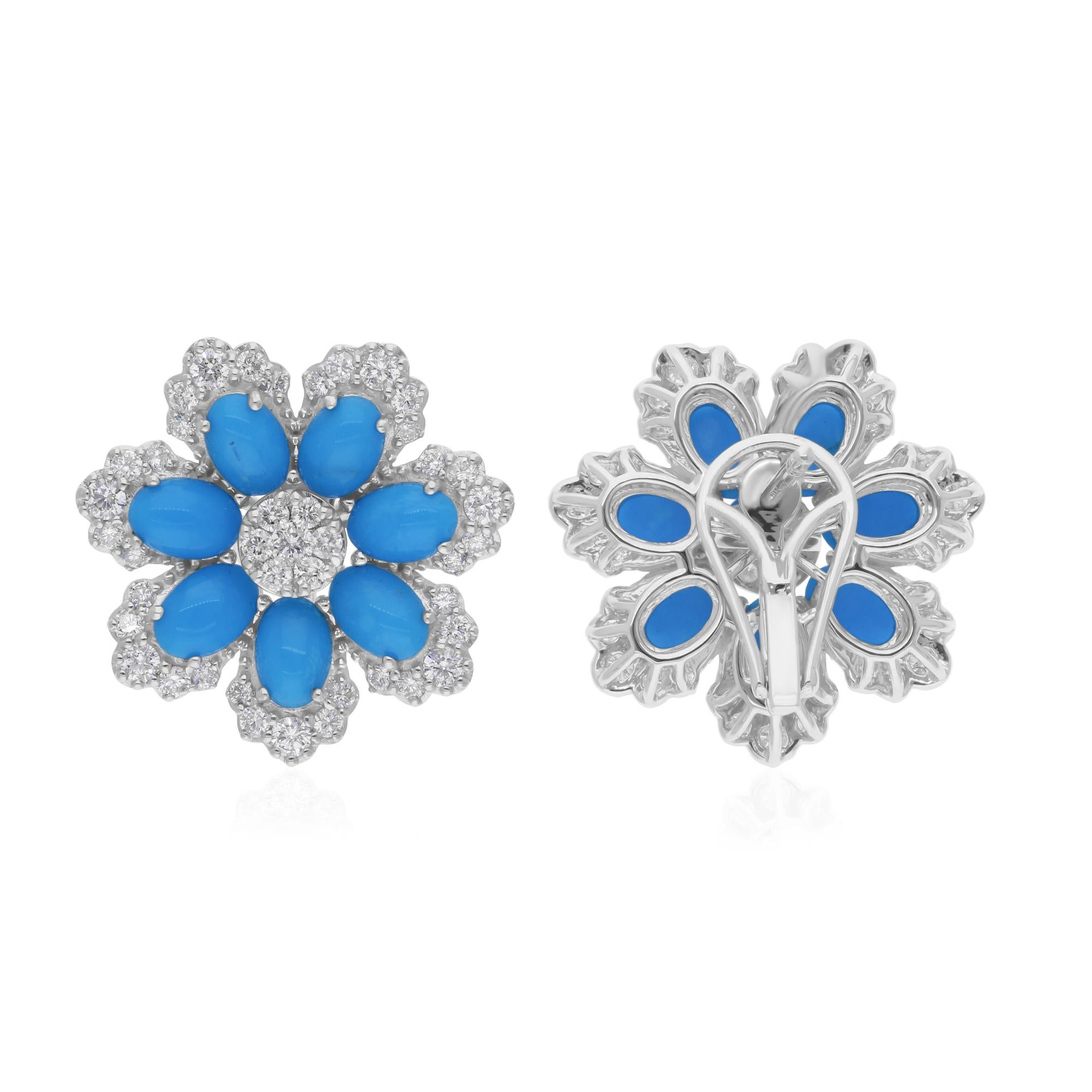 Cast from 18-karat gold, these exquisite earrings are handset with 4.93 carats natural turquoise and 1.60 carats of sparkling diamonds.

FOLLOW SPECTRUM JEWELS storefront to view the latest collection & exclusive pieces. Spectrum Jewels is proudly