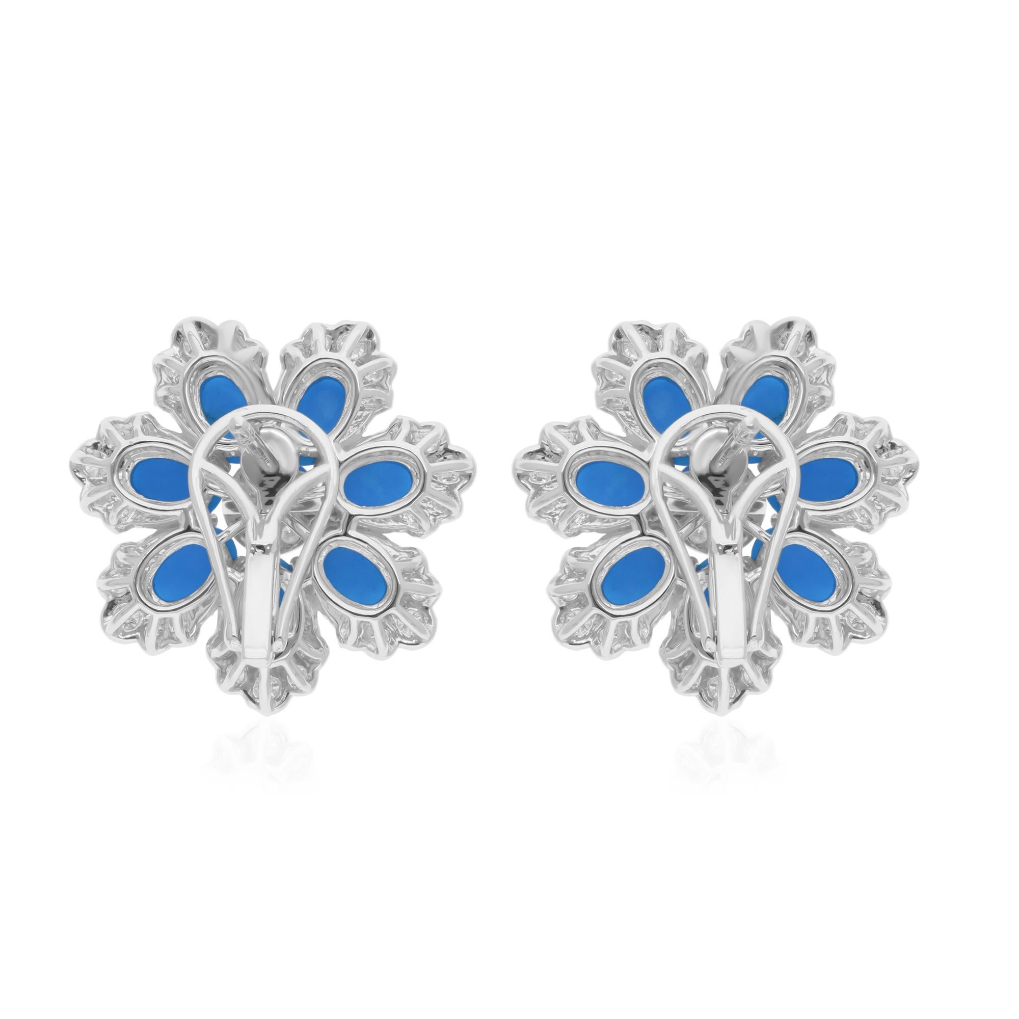 Natural Turquoise Gemstone Earrings SI/H Diamond 18 Karat White Gold Jewelry In New Condition For Sale In Diera, Dubai