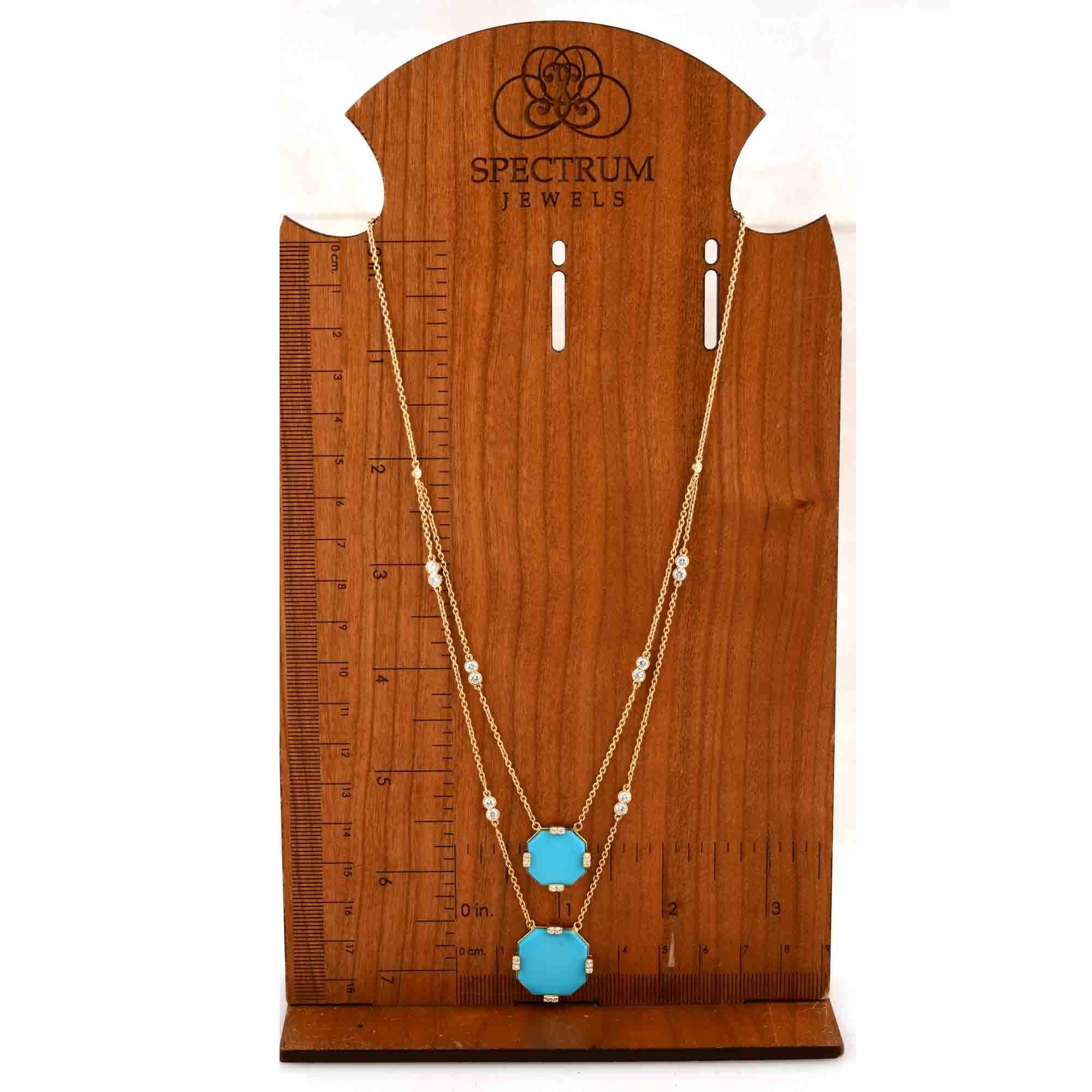 De las mujeres Collar de piedras preciosas de turquesa natural SI/H Diamante Joyas de oro amarillo de 14 quilates en venta