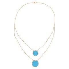 Collar de piedras preciosas de turquesa natural SI/H Diamante Joyas de oro amarillo de 14 quilates