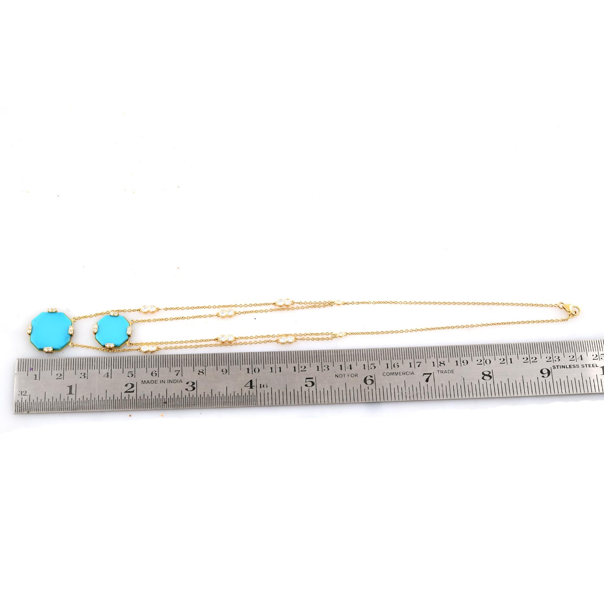 Natural Turquoise Gemstone Necklace SI/H Diamond 18 Karat Yellow Gold Jewelry In New Condition For Sale In Diera, Dubai