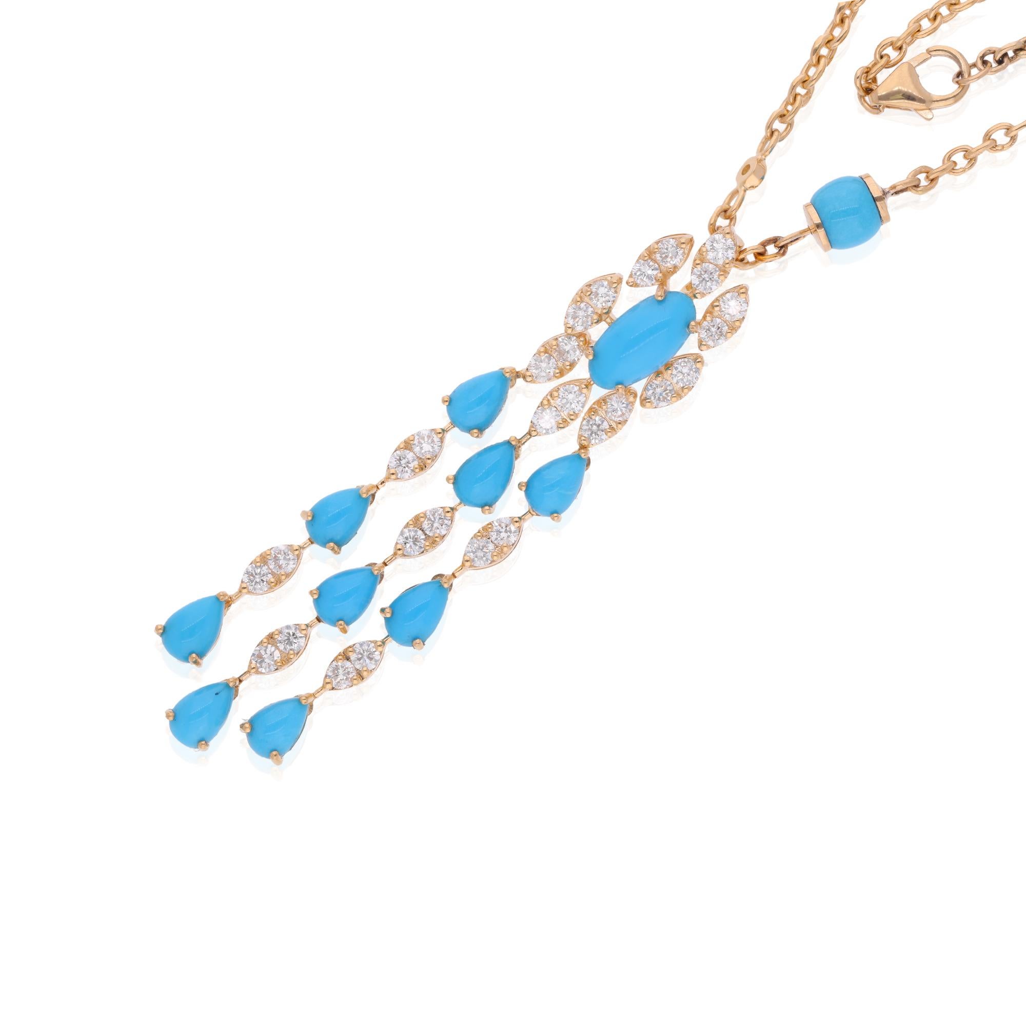 Pear Cut Arizona Turquoise Gemstone Pendant Necklace Diamond 18 Karat Yellow Gold Jewelry For Sale