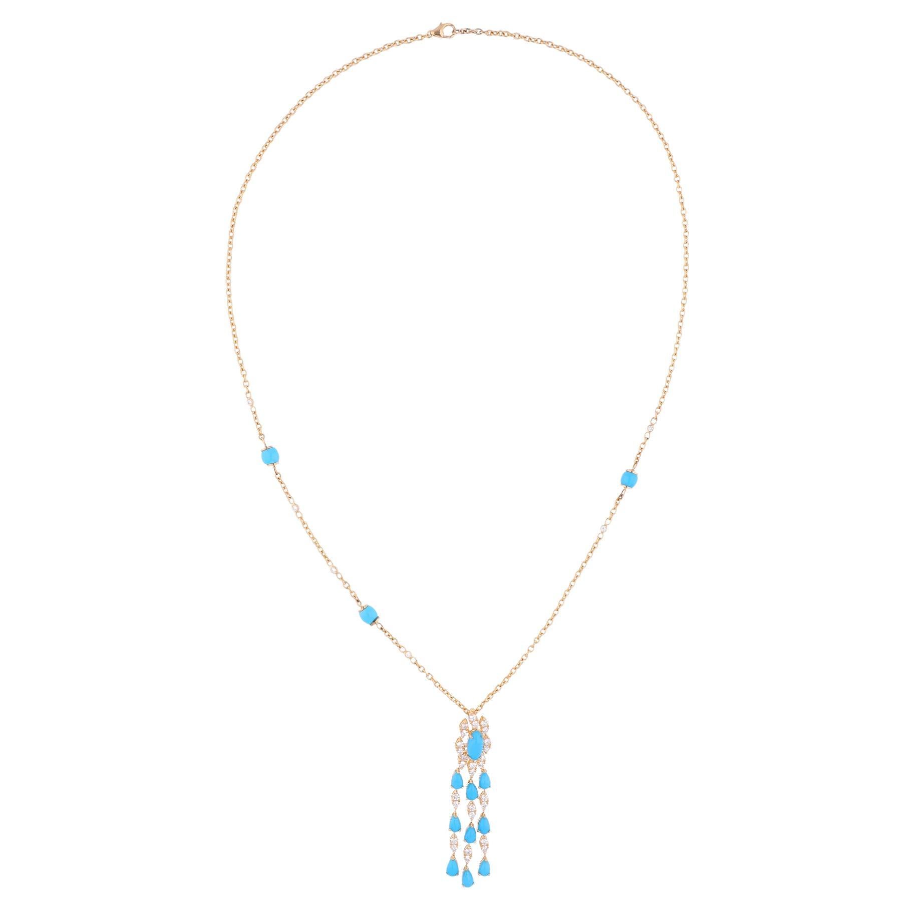 Arizona Turquoise Gemstone Pendant Necklace Diamond 18 Karat Yellow Gold Jewelry For Sale