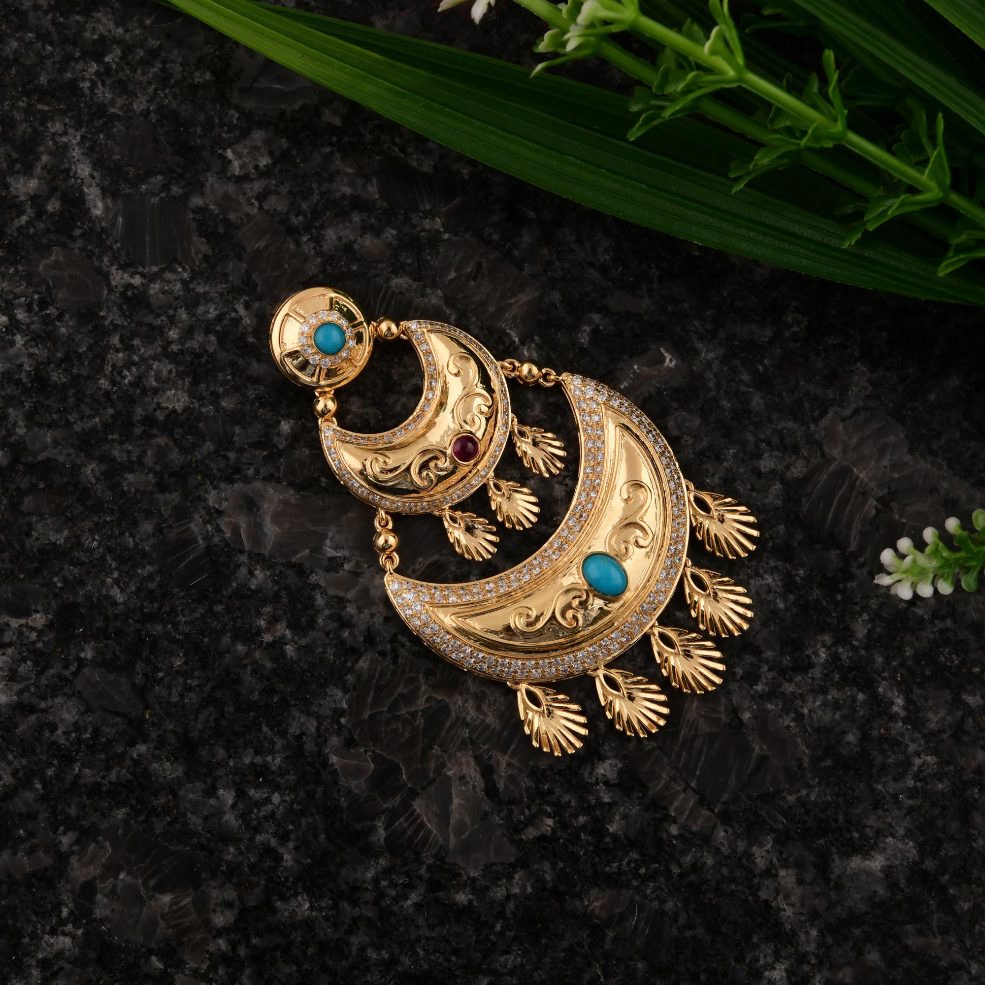 Taille ronde Pendentif Arizona en or jaune 18 carats avec turquoise et diamants SI/H en vente