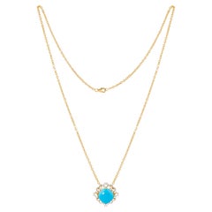 Colgante de gema turquesa de Arizona SI/H Diamante Collar de oro amarillo de 18 quilates