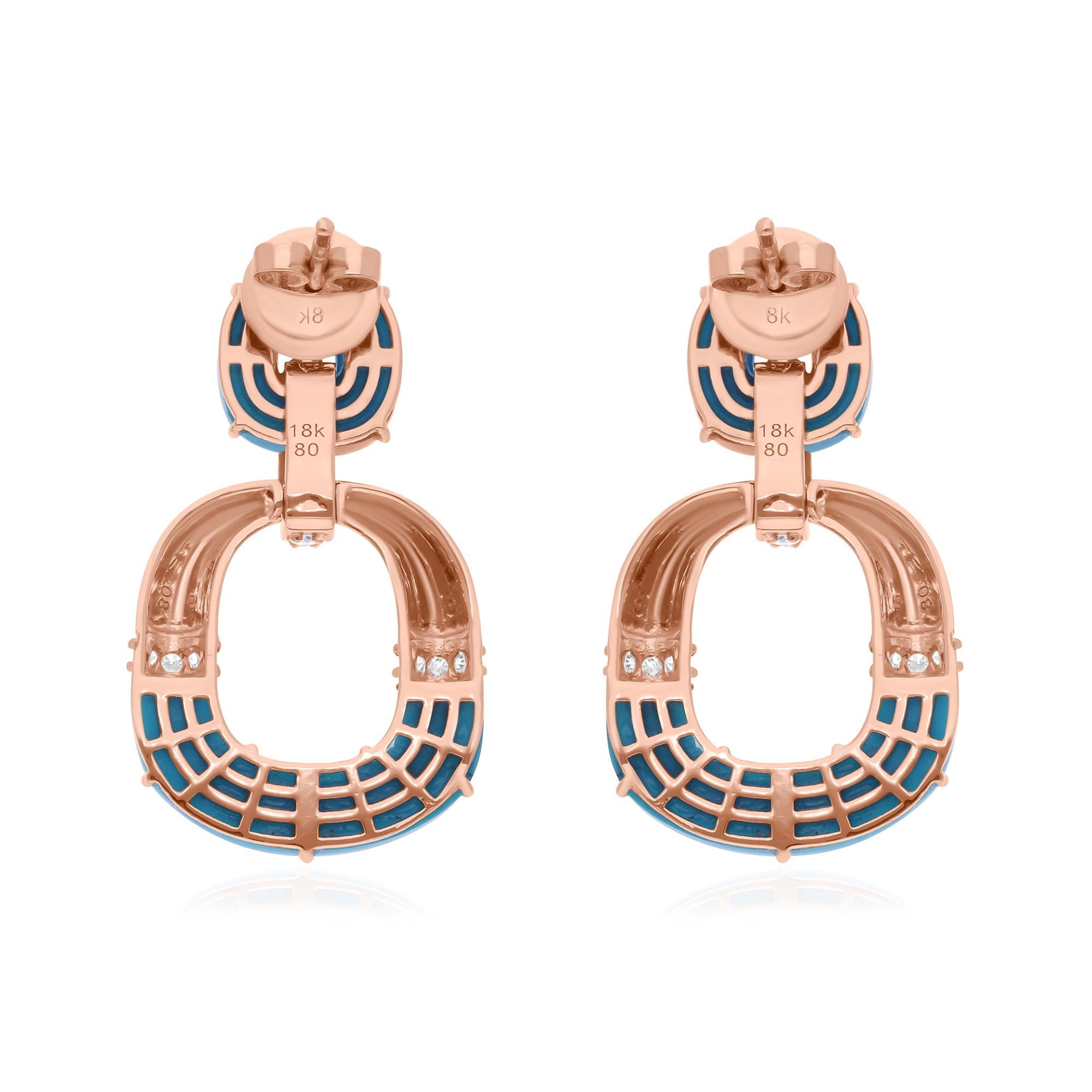 Donna Orecchini pendenti in oro rosa 14 carati con pietra turchese dell'Arizona SI/HI e diamante in vendita