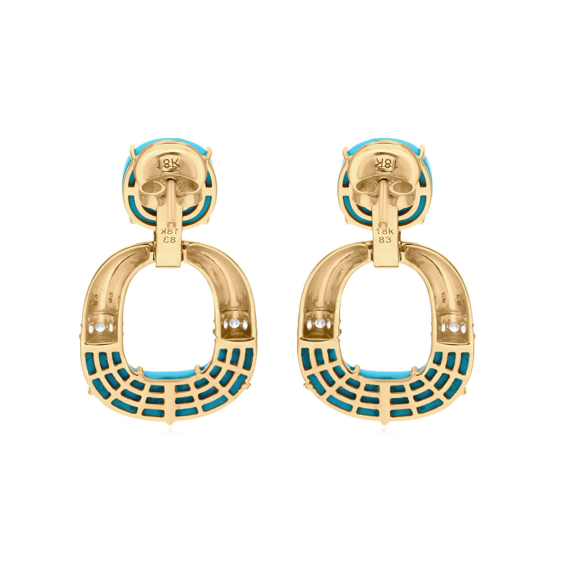 Women's Arizona Turquoise Gemstone SI/HI Diamond 14 Karat Yellow Gold Dangle Earrings For Sale