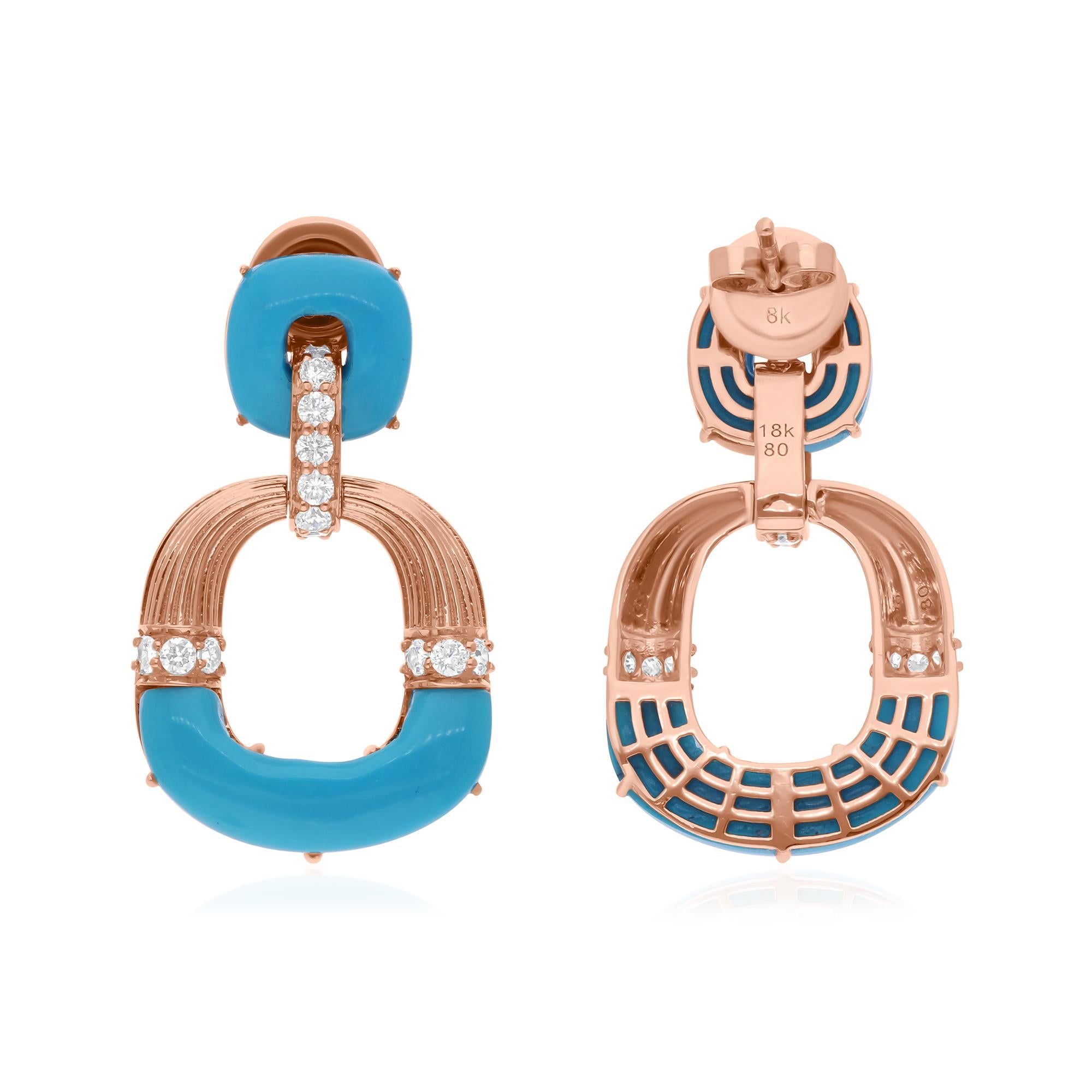 Arizona Türkis Edelstein SI/HI Diamant 18 Karat Rose Gold Ohrringe baumeln (Rundschliff) im Angebot