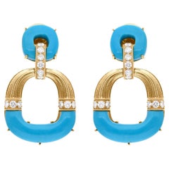 Pendants d'oreilles Arizona Turquoise Gemstone SI/HI Diamond en or jaune 18 carats