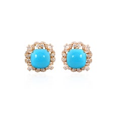 Clous d
oreilles Arizona en or jaune 18 carats avec turquoises et diamants