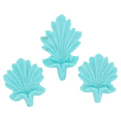 Arizona Turquoise Ginkgo Leaf Carvings 3 Pieces Pendant Earrings Loose Gemstones