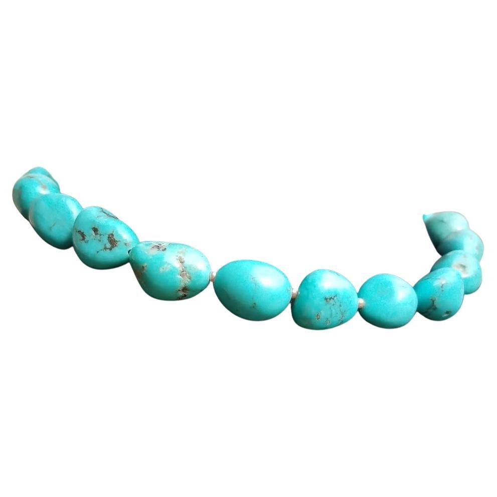Hand knotted 4mm natural turquoise bead sterling silver necklace