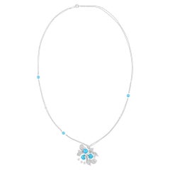 Arizona Turquoise Pendant SI/H Round Brilliant Cut Diamond 14 Karat White Gold