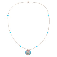 Arizona Turquoise Pendant Zambian Emerald Necklace Diamond 18 Karat Rose Gold