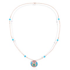 Arizona Turquoise Pendant Zambian Emerald Necklace Diamond 18 Karat Rose Gold