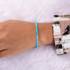 Arizona Turquoise SI/H Natural Diamond Tennis Bracelet 14 Karat Yellow Gold