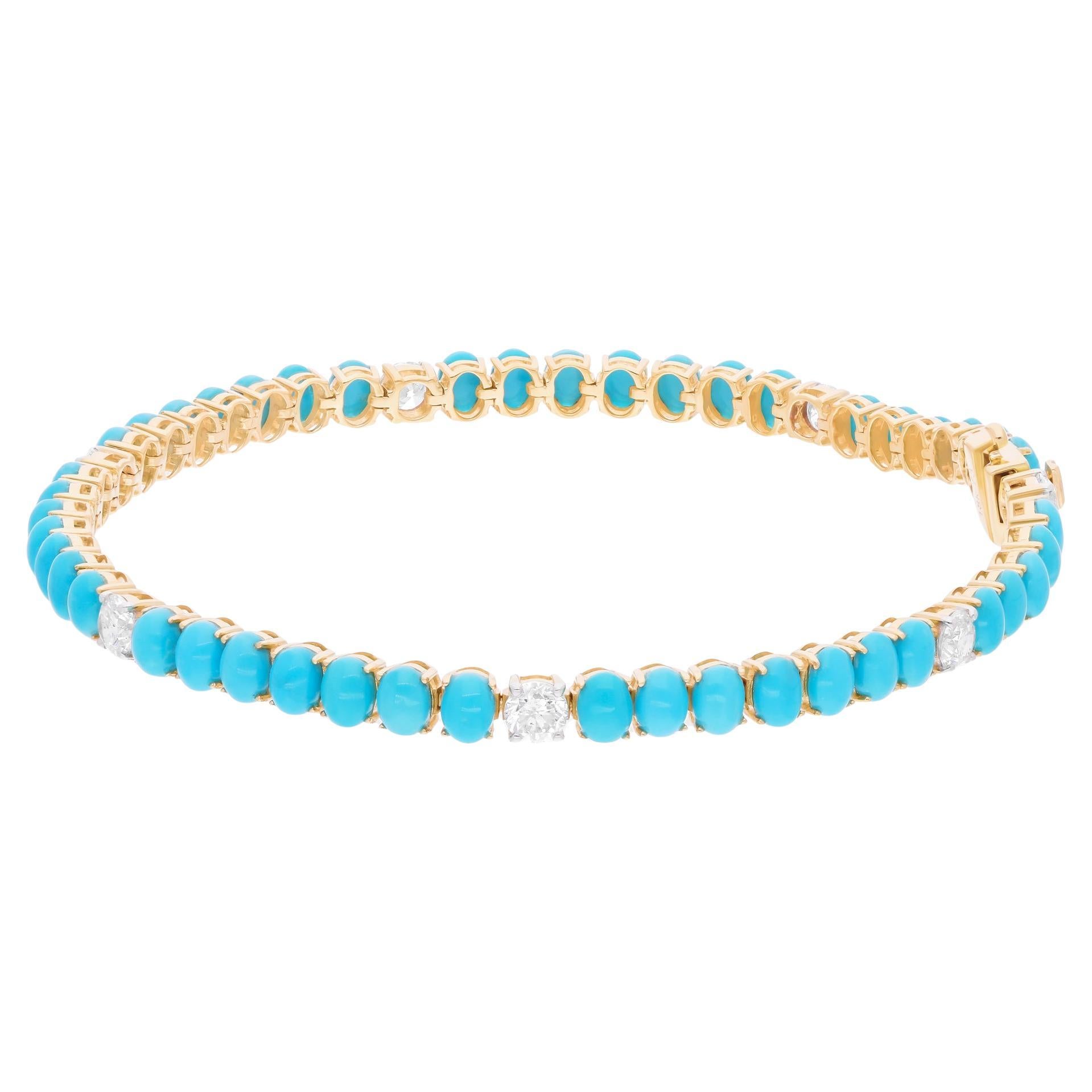 Turquesa de Arizona SI/H Diamante natural Pulsera de tenis Oro amarillo de 14 quilates