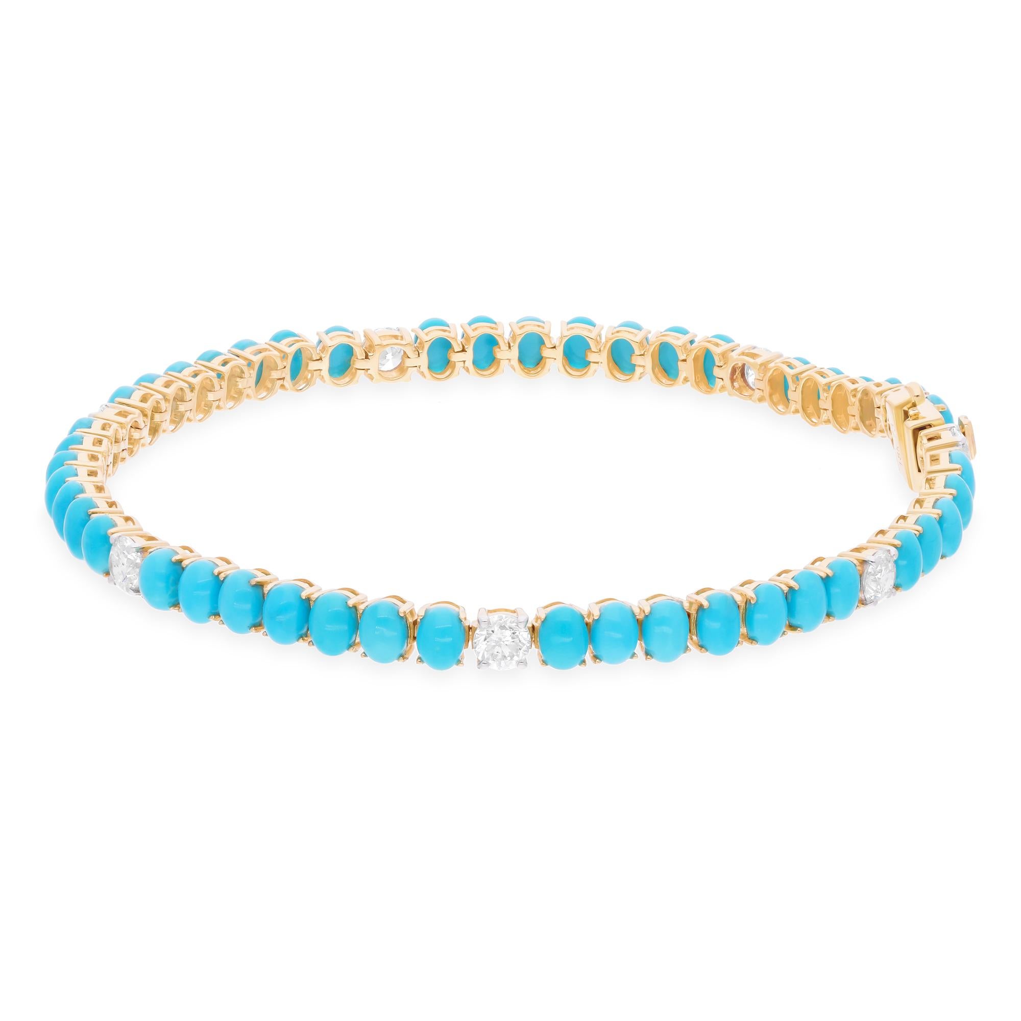 Pulsera de tenis de turquesa de Arizona SI/H con diamantes naturales Oro amarillo de 18 quilates Moderno en venta