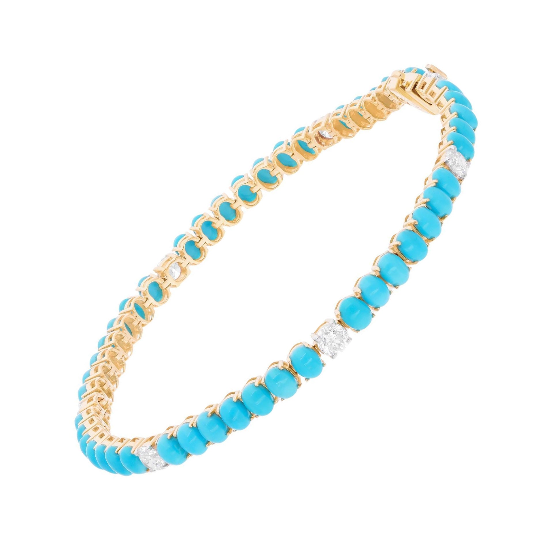 Bracciale Tennis con Turchese dell'Arizona SI/H Diamante Naturale Oro Giallo 18 Carati
