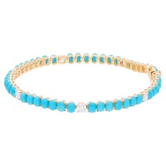 Arizona Turquoise SI/H Natural Diamond Tennis Bracelet or jaune 18 carats Arizona Turquoise SI/H Natural Diamond Tennis Bracelet or jaune 18 carats