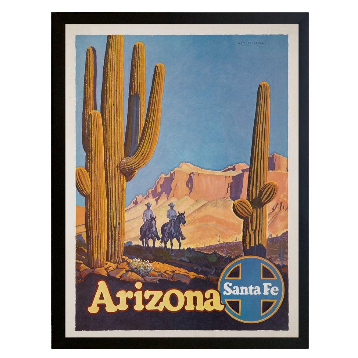 "Arizona" Affiche de voyage vintage du chemin de fer Santa Fe par Don Perceval, circa 1940s