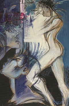 Huge Modernist Surrealist Oil Painting Nude Figure & Head Portrait All that Jazz