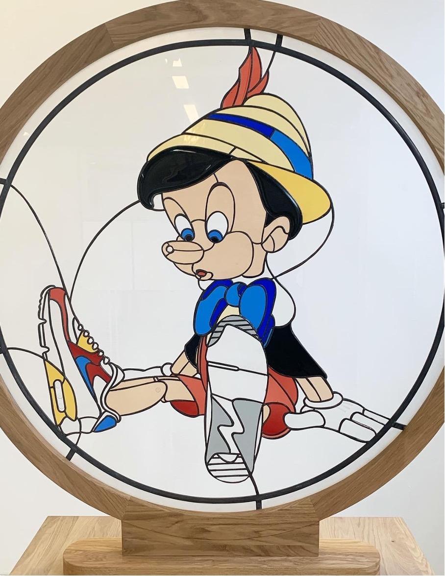 "Real boys", stained glass by Arjan Boeve (43x47in), 2020