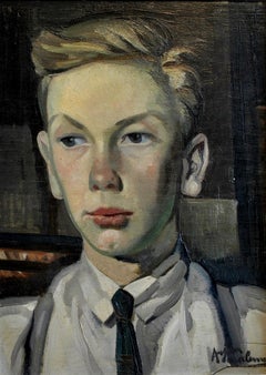 Self Portrait - Dutch Post Impressionist Antique Oil on Panel Painting