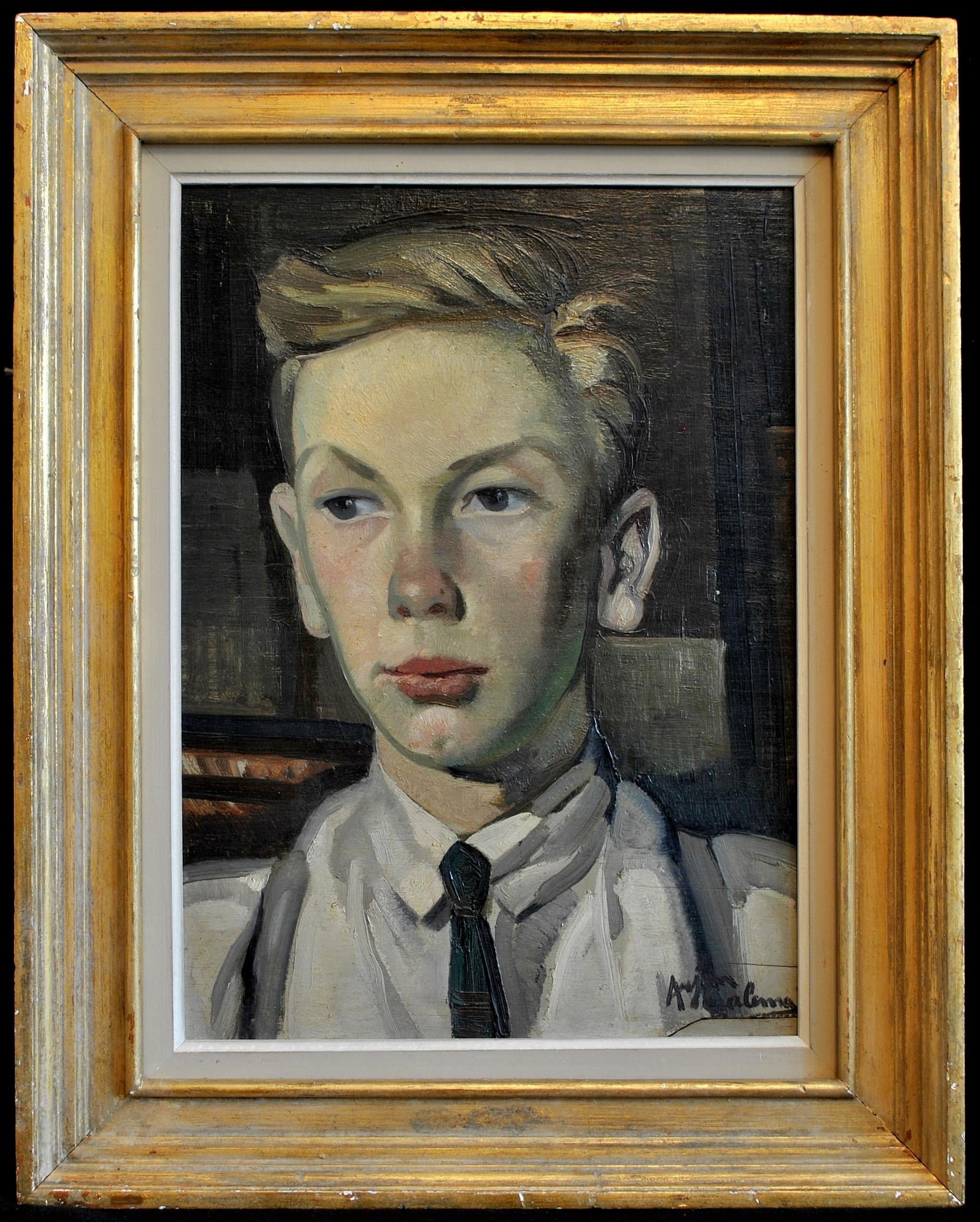 Arjen Galema Portrait Painting - Self Portrait - Dutch Post Impressionist Antique Oil on Panel Painting