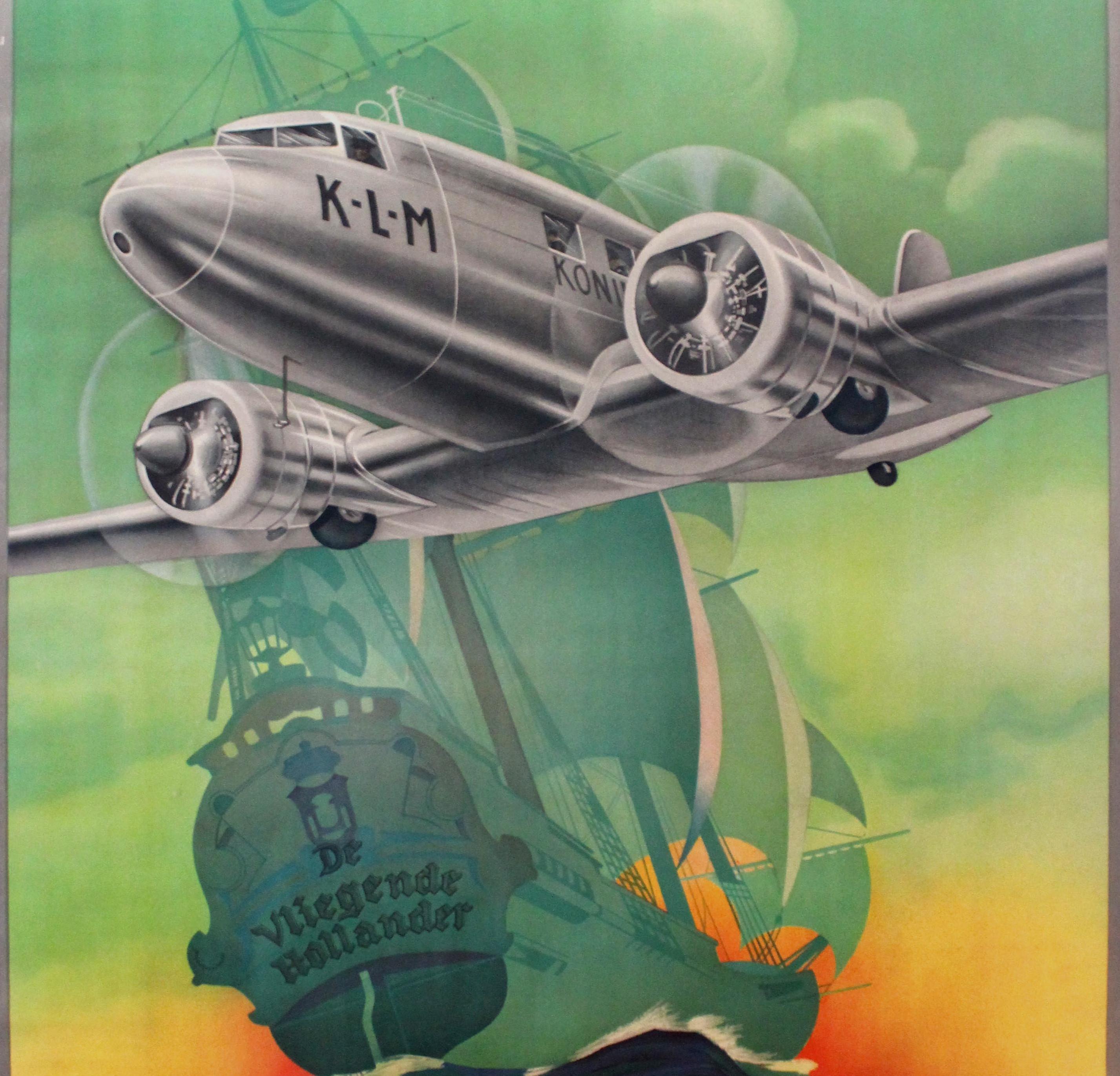 Original Vintage 1930s KLM Travel Poster By Arjen Galema Ft. The Flying Dutchman 1