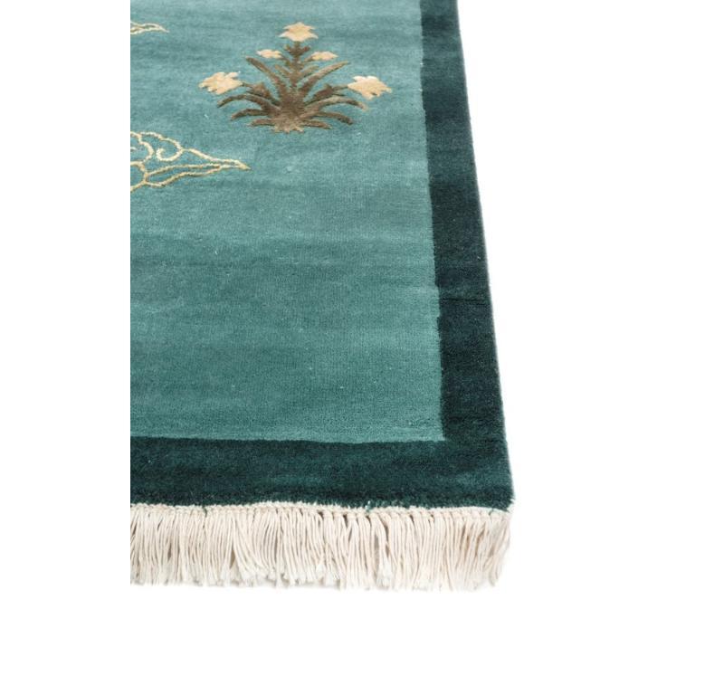 Mid-Century Modern Arjumand Aruba Blue & Jasper 240x300 cm Handknotted Rug For Sale