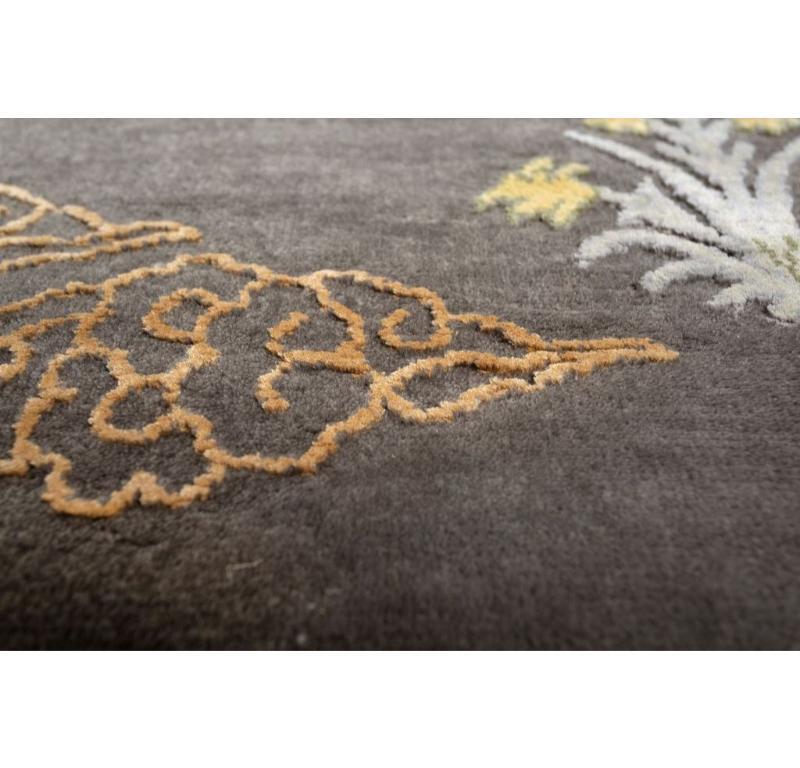 Indien Tapis noué à la main Arjumand Charcoal Slate & Shadow Gray 240x300 cm en vente