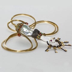 Baroque Pearl, Rubies, Diamond and Emeralds, Sapphires, Gold Pendant. ARK Design