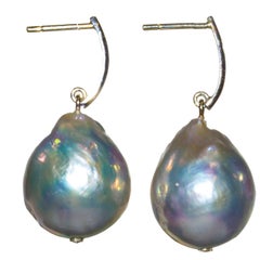 Earrings, Silver Pearl, Diamonds and Platinum